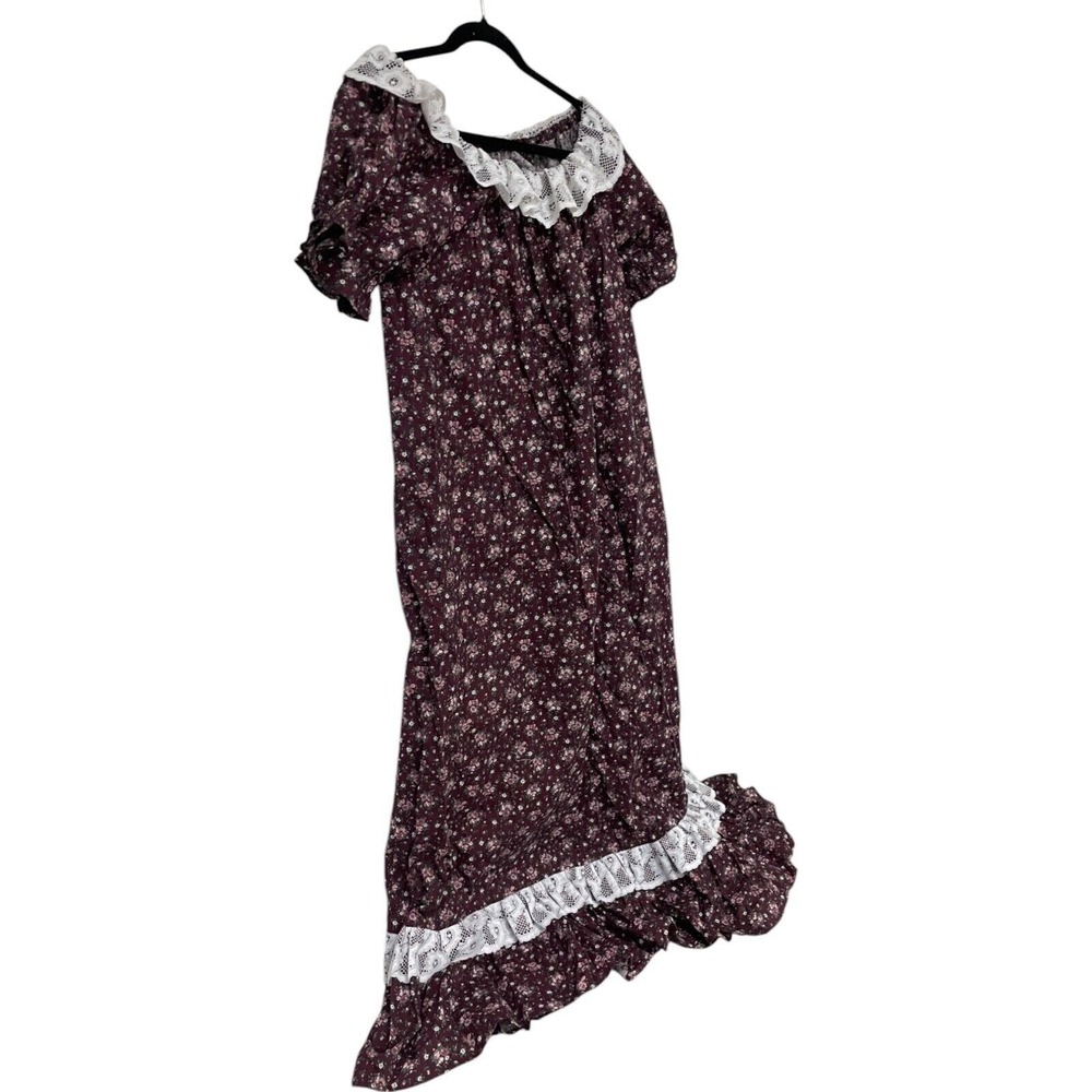 Vtg Handmade Floral Lace Trim Maxi XL‎ Dress Cottagecore Ruffle Crochet Modest - Picture 9 of 10